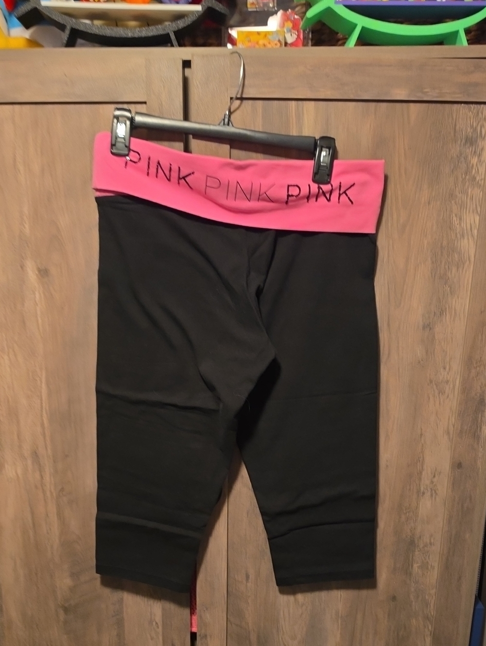 PINK Victoria's Secret Black Capri Leggings with Pink Branded Waistband